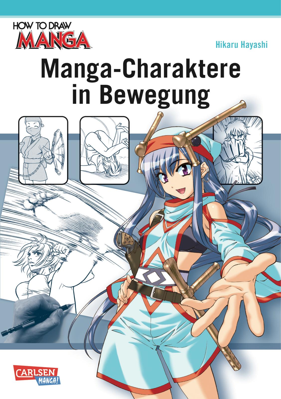 Vorderes Coverbild Manga-Charaktere in Bewegung