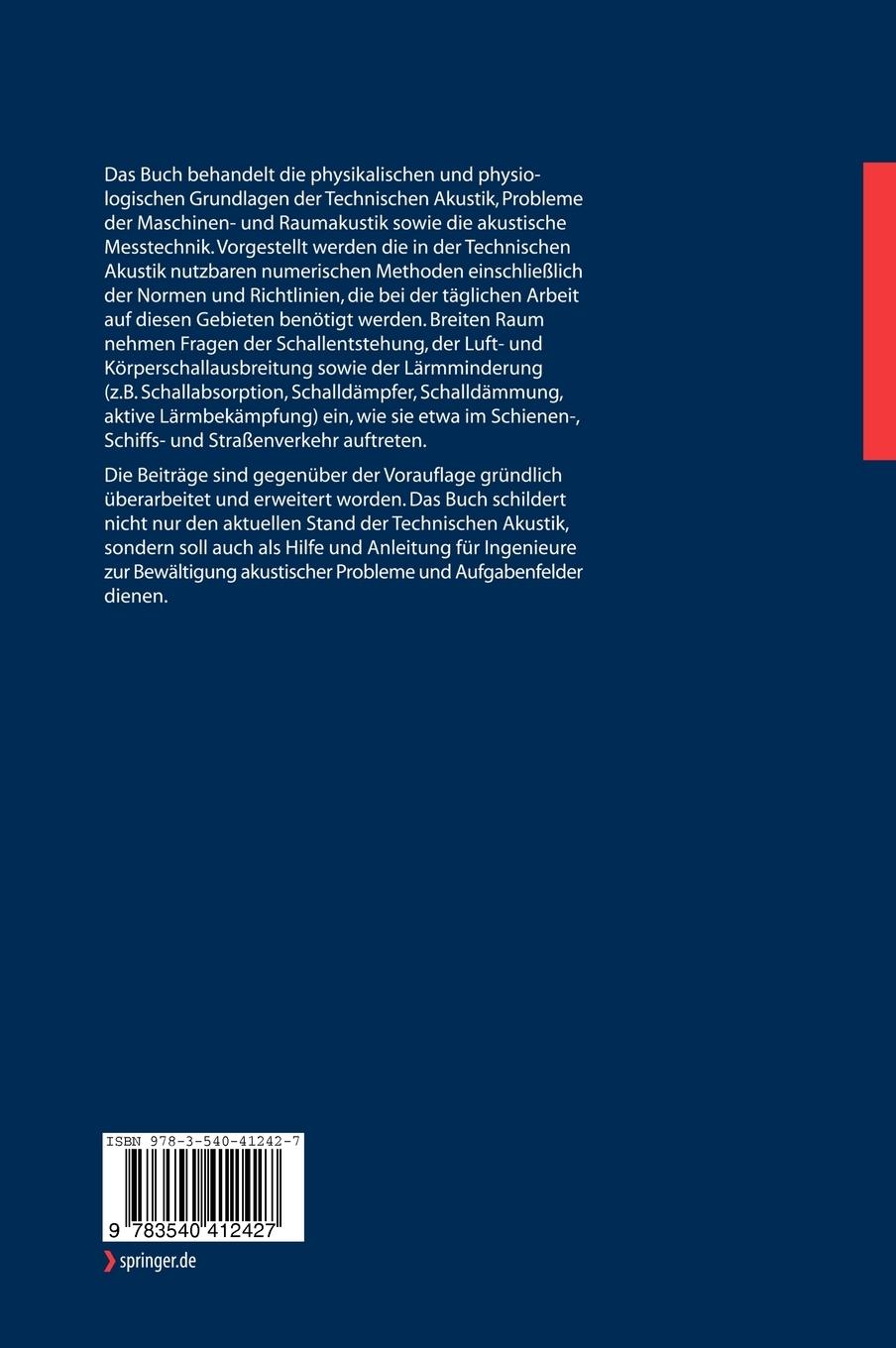 Rückseitencover Taschenbuch der Technischen Akustik