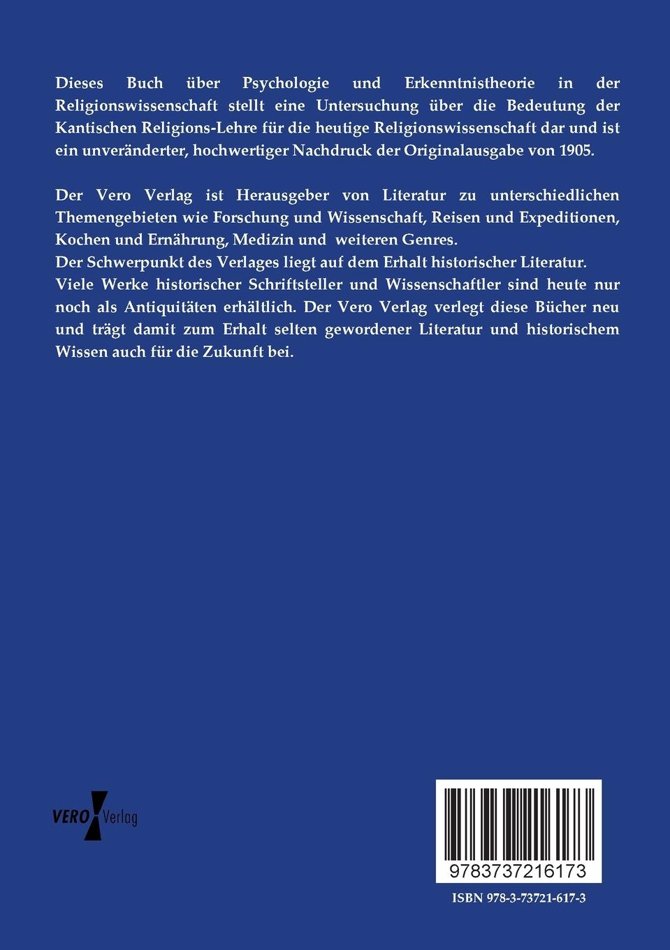 Rückseitencover Psychologie und Erkenntnistheorie in der Religionswissenschaft