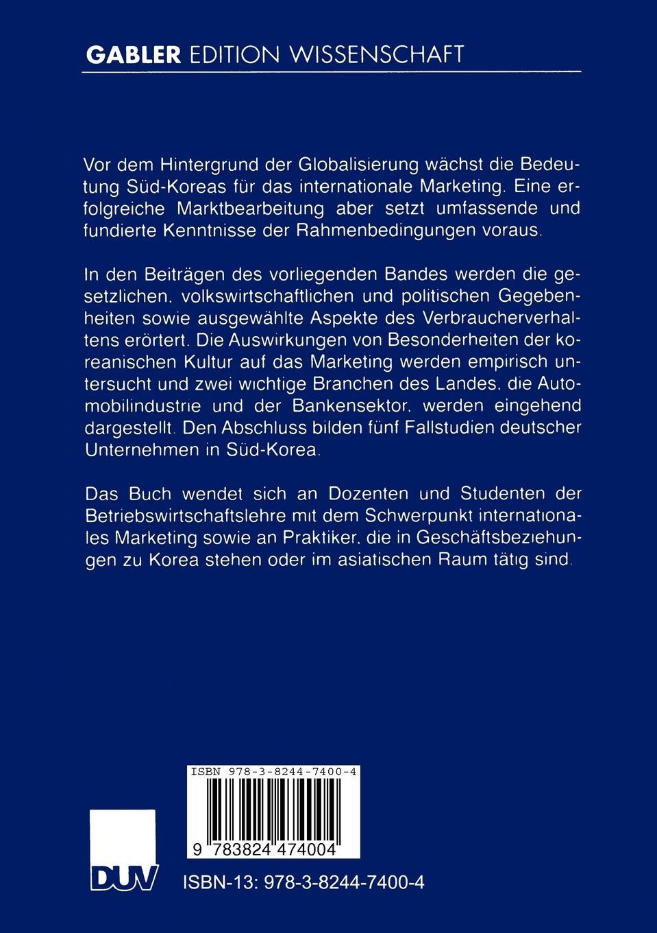 Rückseitencover Süd-Korea als Auslandsmarkt