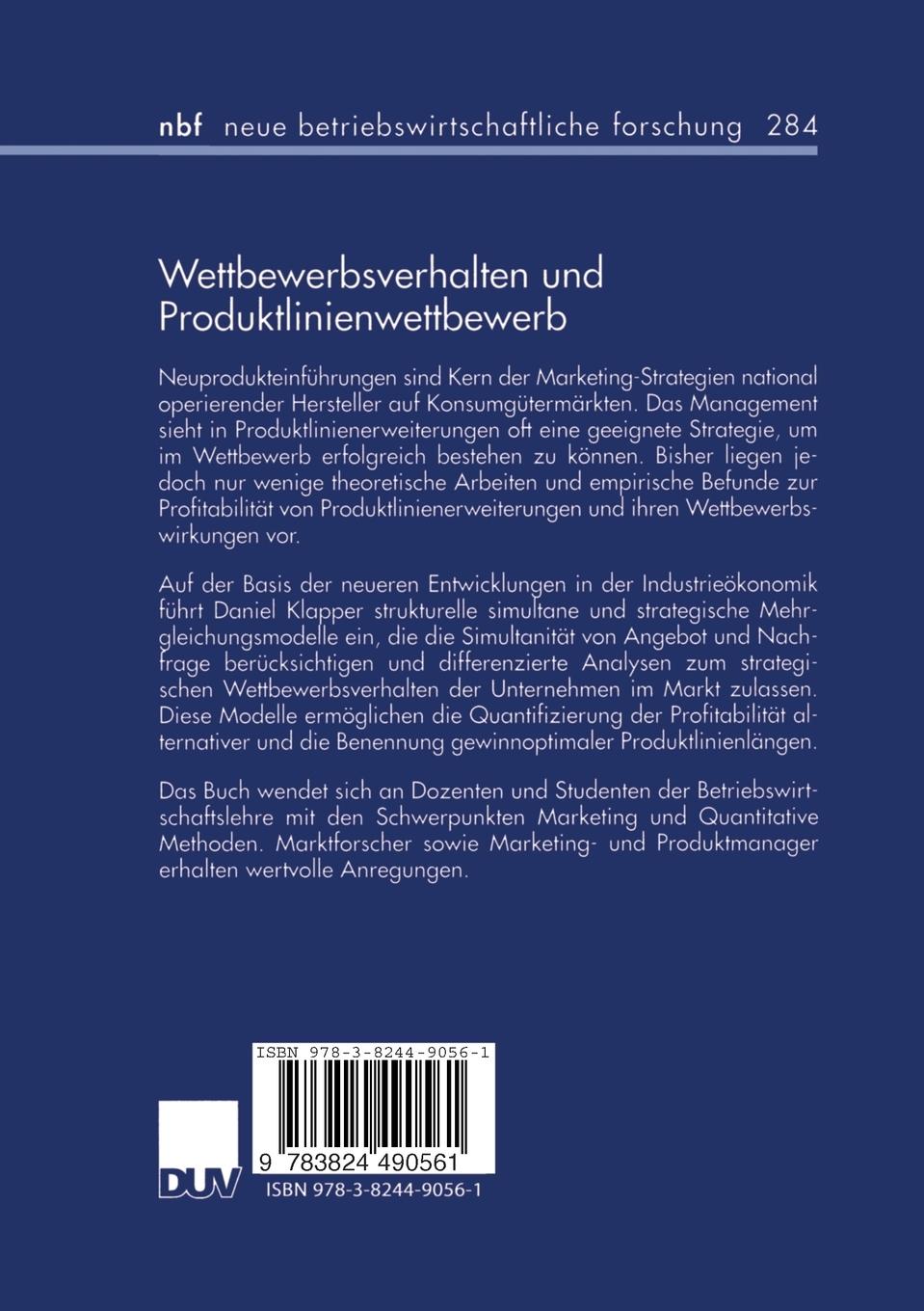 Rückseitencover Wettbewerbsverhalten und Produktlinienwettbewerb