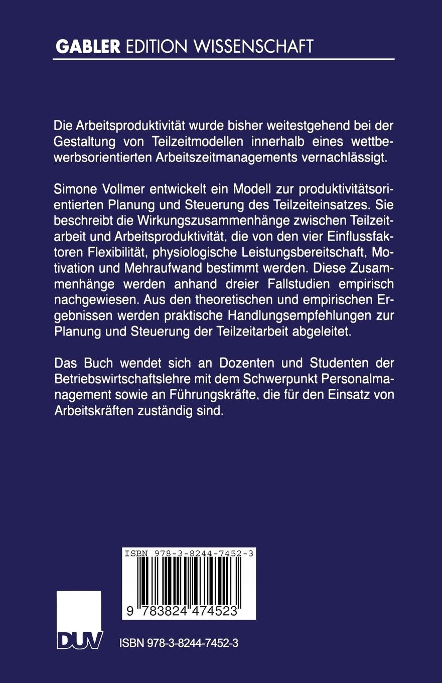 Rückseitencover Planung und Steuerung der Teilzeitarbeit