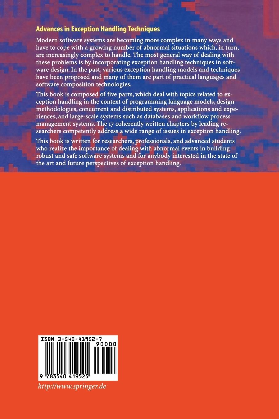 Rückseitencover Advances in Exception Handling Techniques