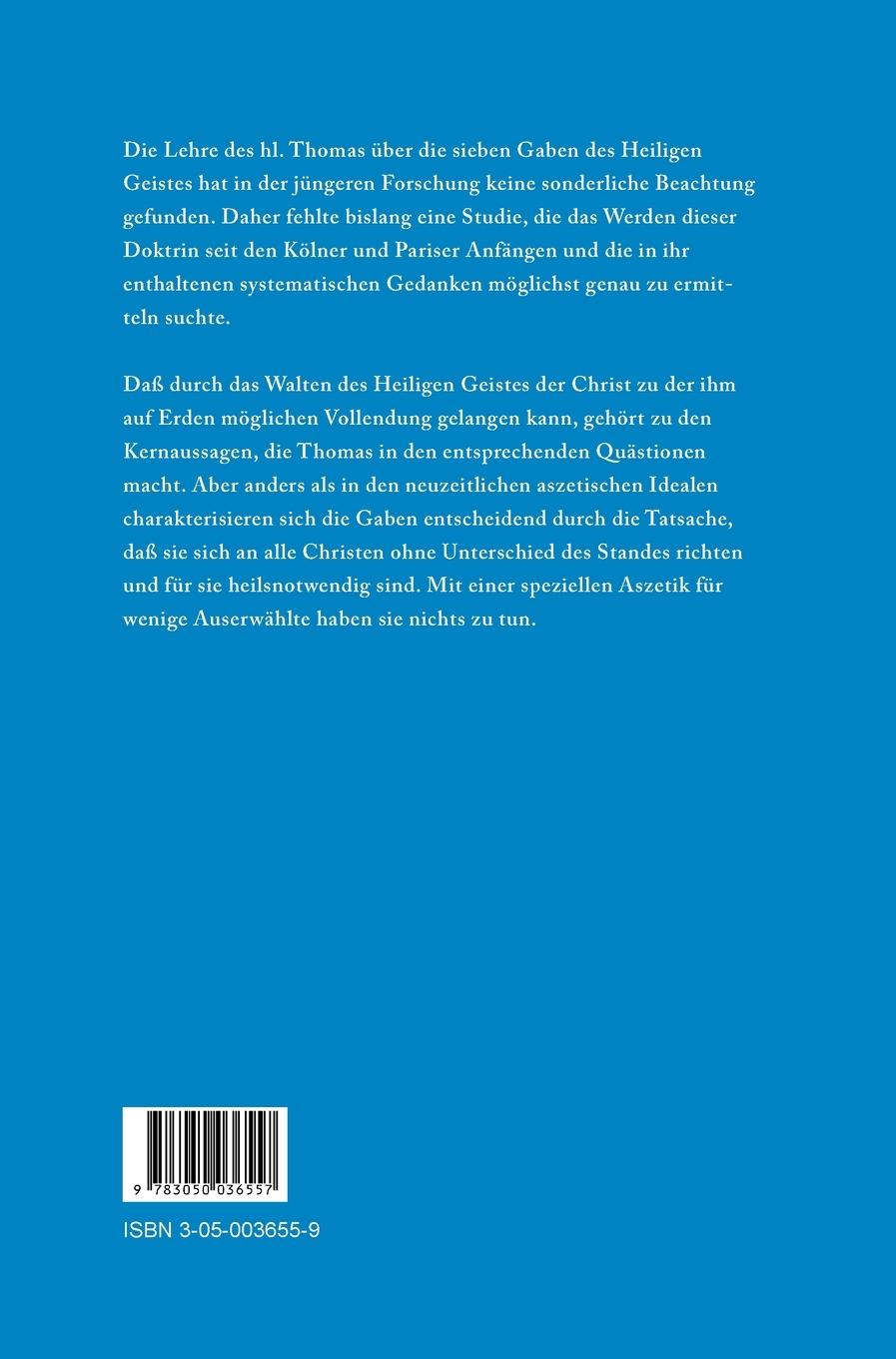 Rückseitencover Die Gaben des Heiligen Geistes nach Thomas von Aquin
