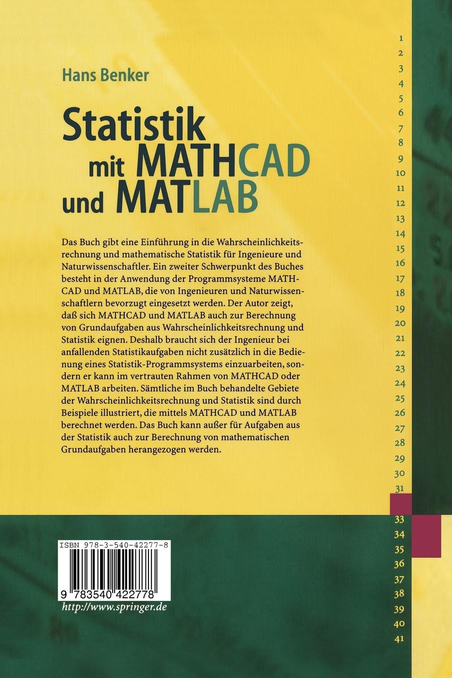 Rückseitencover Statistik mit MATHCAD und MATLAB