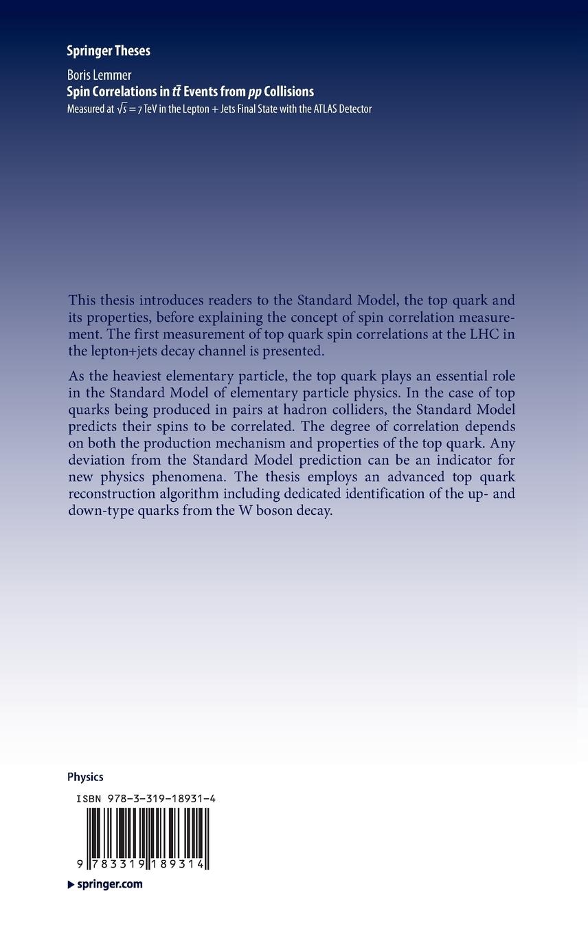 Rückseitencover Spin Correlations in tt Events from pp Collisions