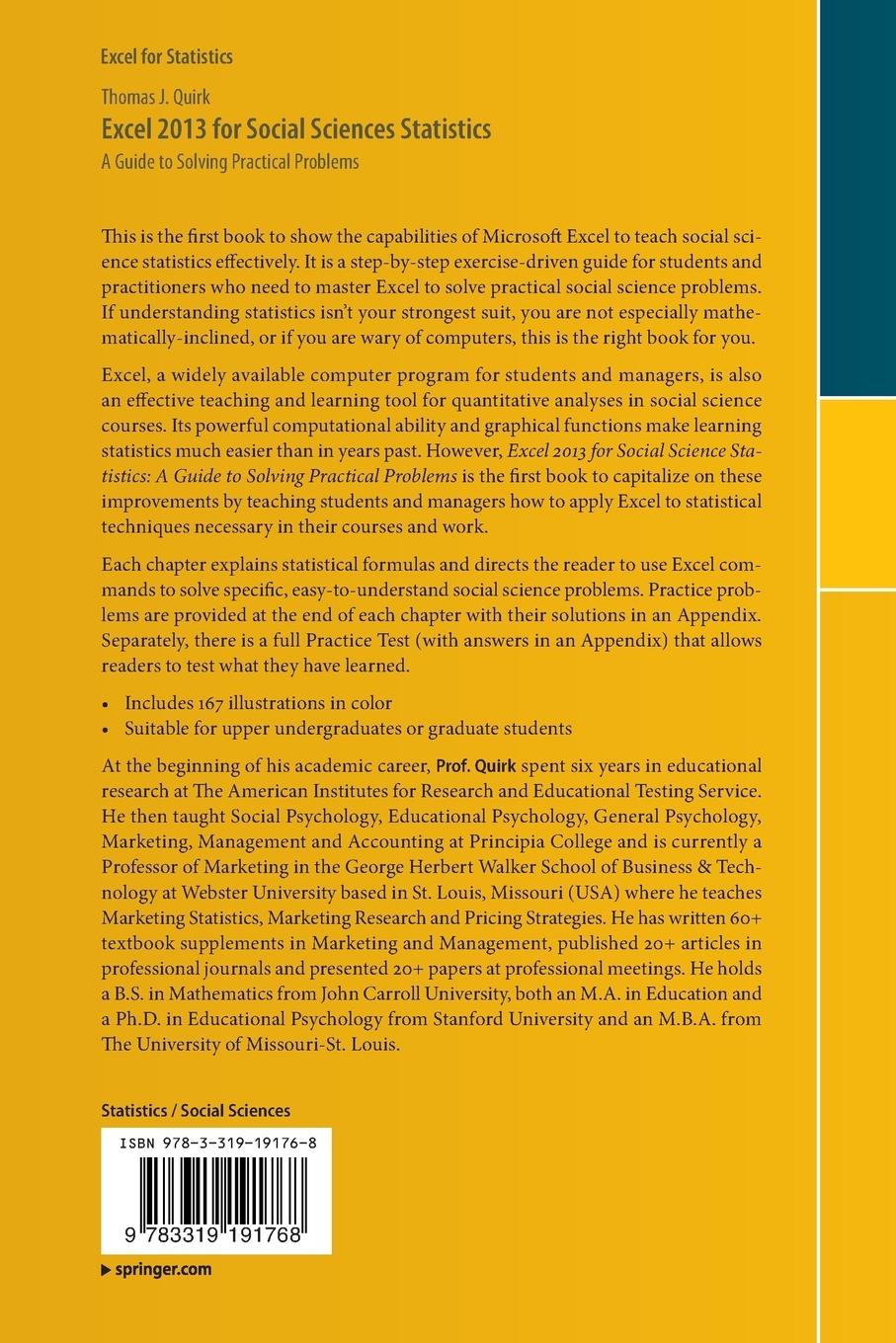 Rückseitencover Excel 2013 for Social Sciences Statistics