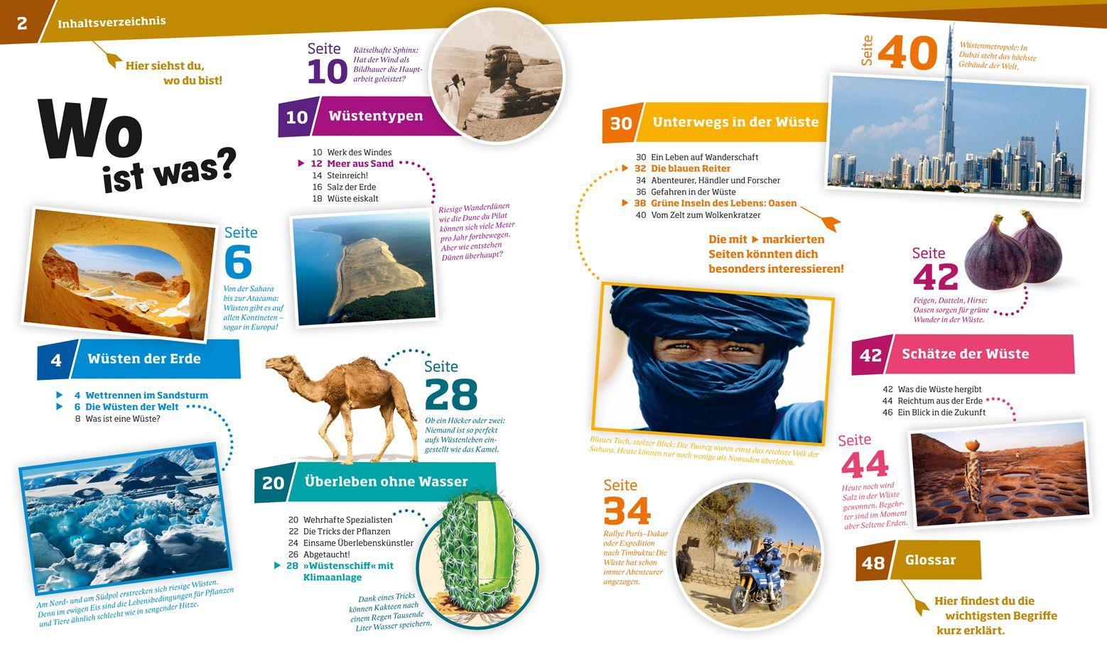 Beispielinhalt (Bild) WAS IST WAS Band 34 Wüsten. Nomaden, Oasen und endlose Weiten