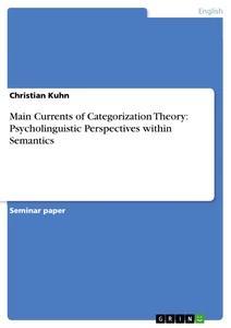 Vorderes Coverbild Main Currents of Categorization Theory: Psycholinguistic Perspectives within Semantics