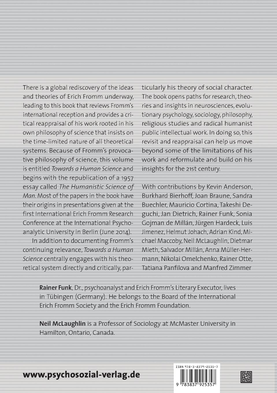 Rückseitencover Towards a Human Science