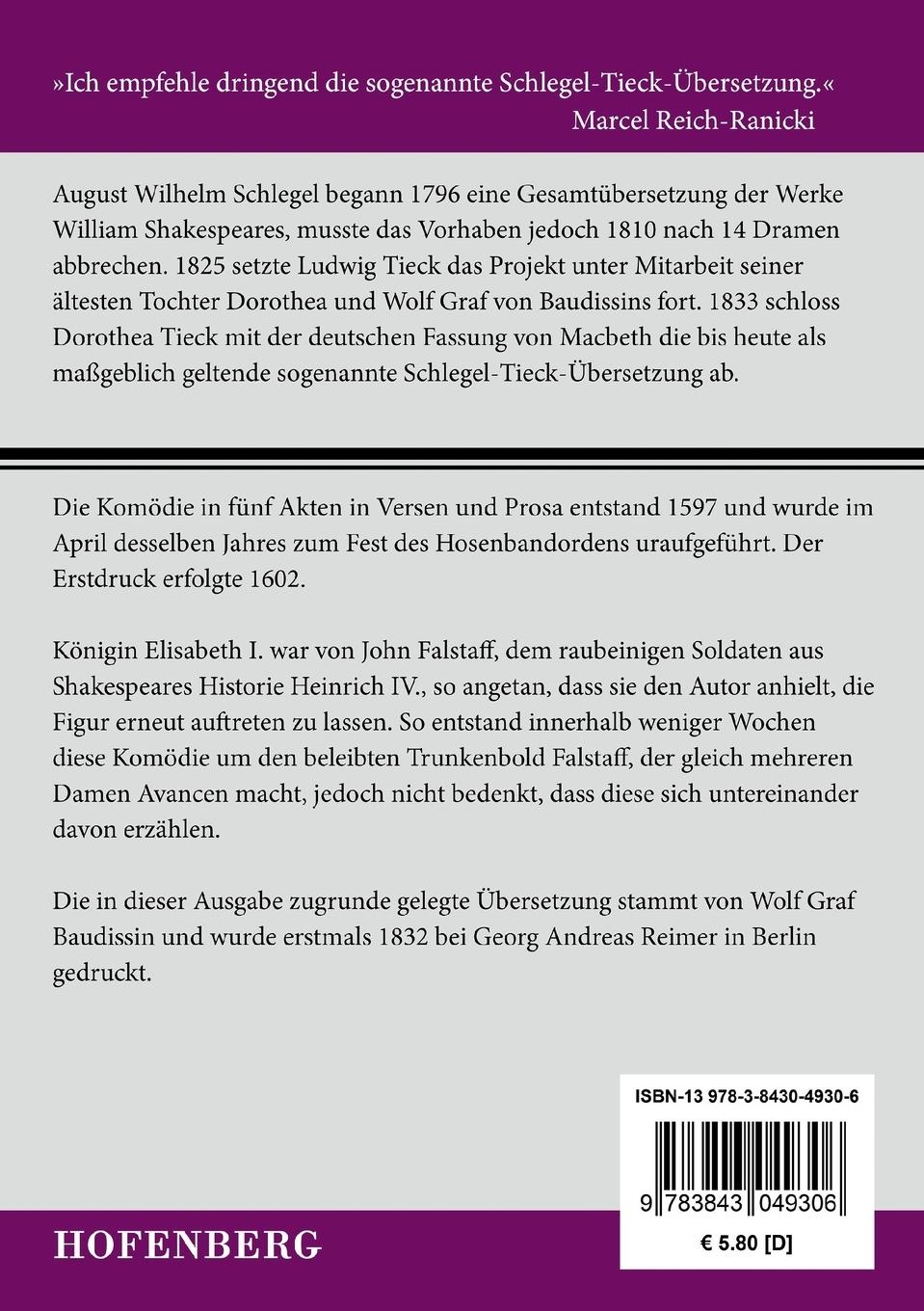 Rückseitencover Die lustigen Weiber von Windsor