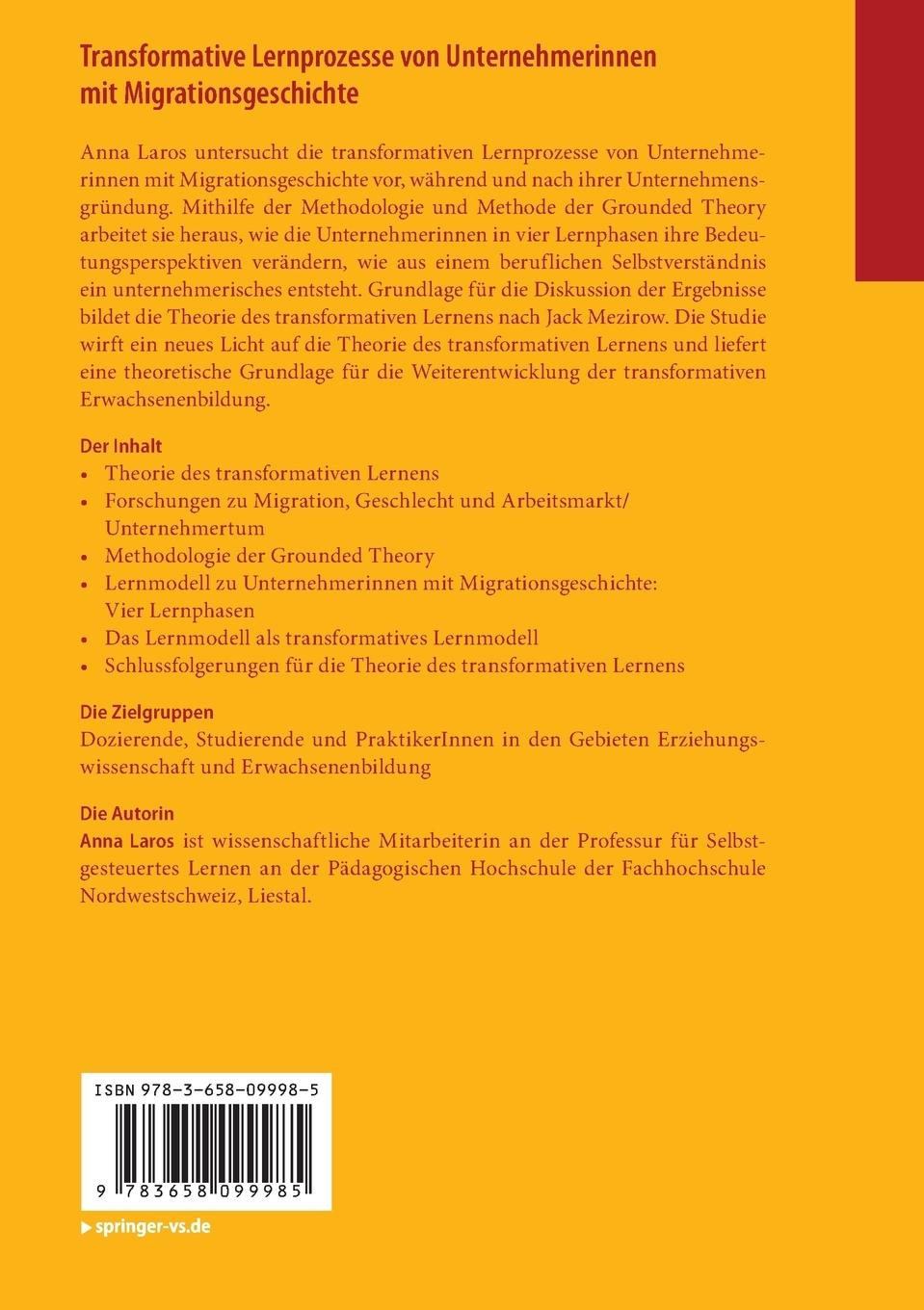 Rückseitencover Transformative Lernprozesse von Unternehmerinnen mit Migrationsgeschichte