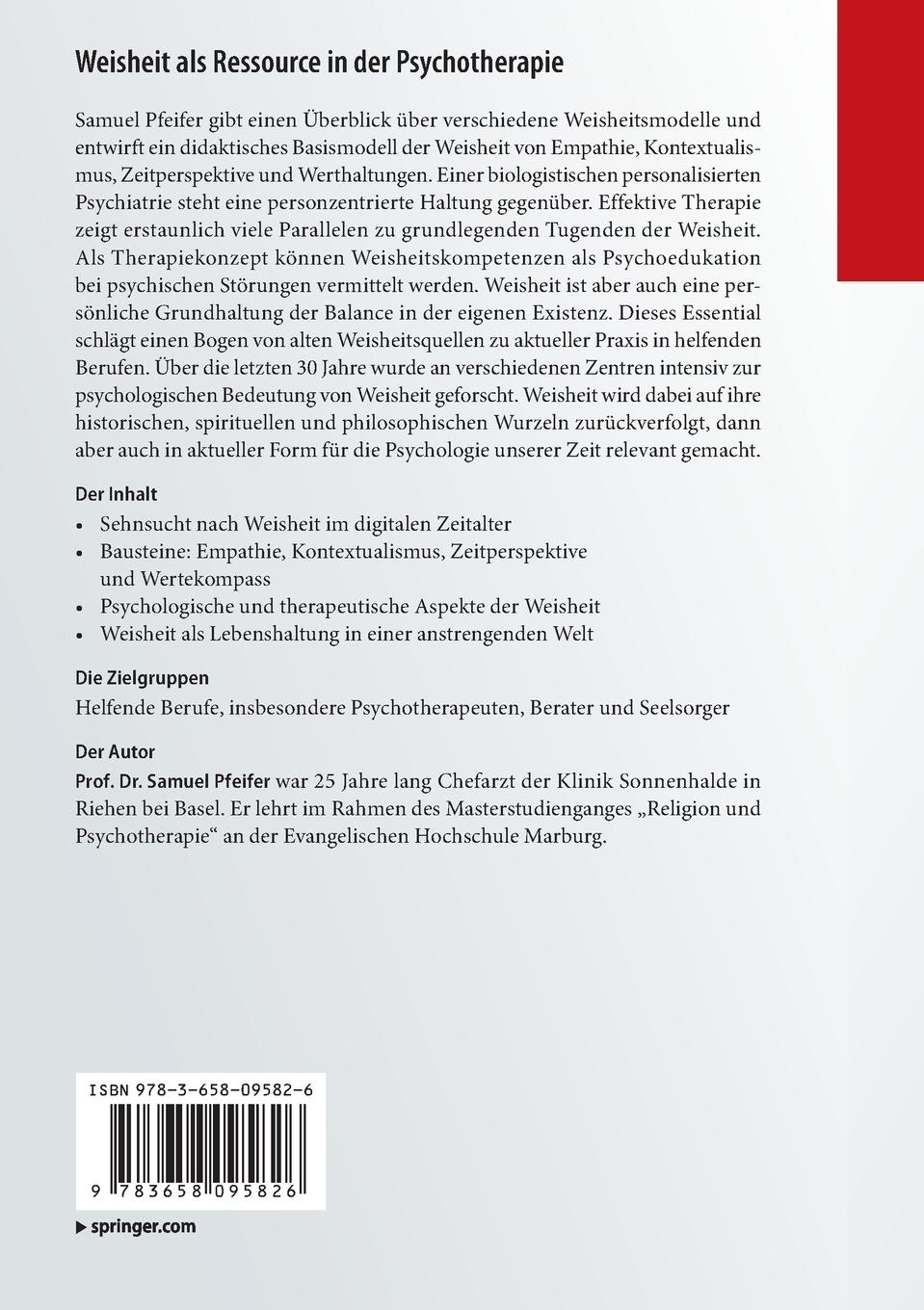 Rückseitencover Weisheit als Ressource in der Psychotherapie