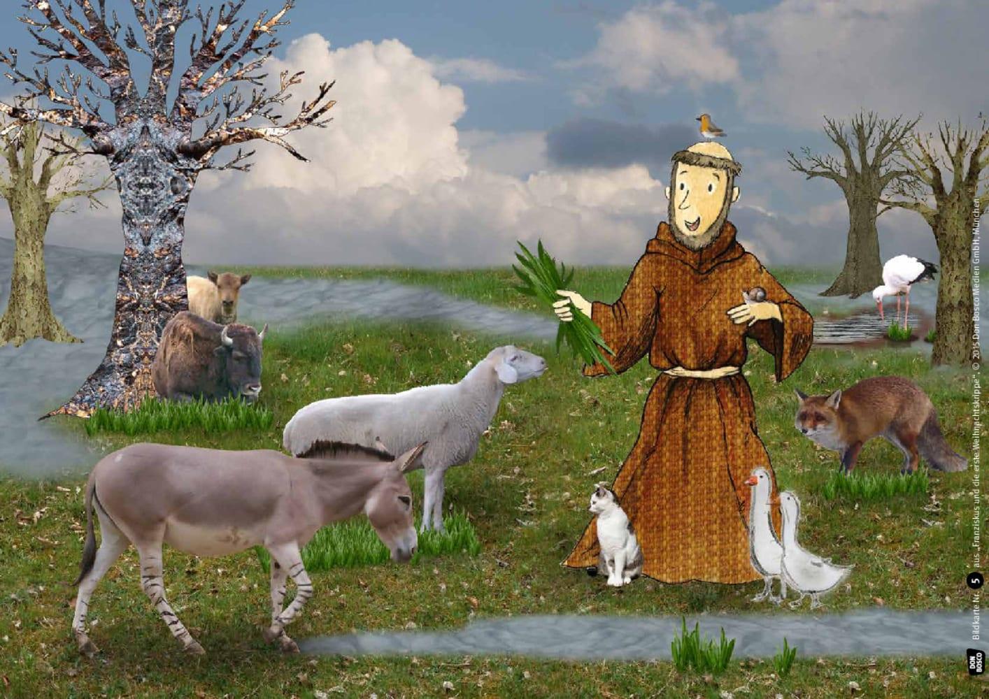 Beispielinhalt (Bild) Franziskus und die erste Weihnachtskrippe. Kamishibai Bildkartenset.