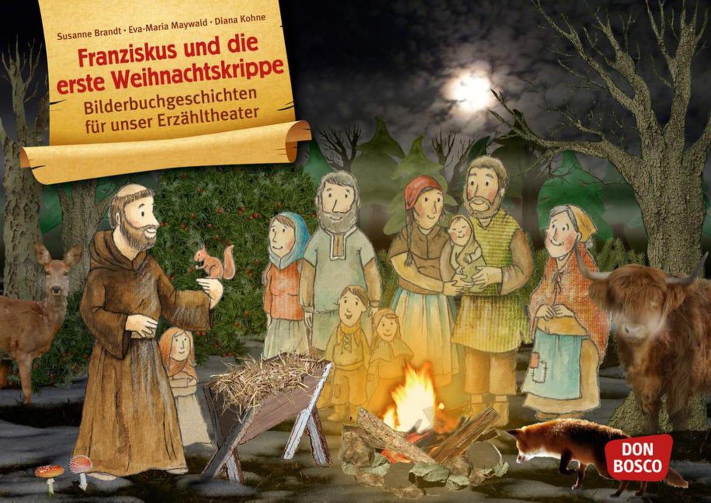 Vorderes Coverbild Franziskus und die erste Weihnachtskrippe. Kamishibai Bildkartenset.