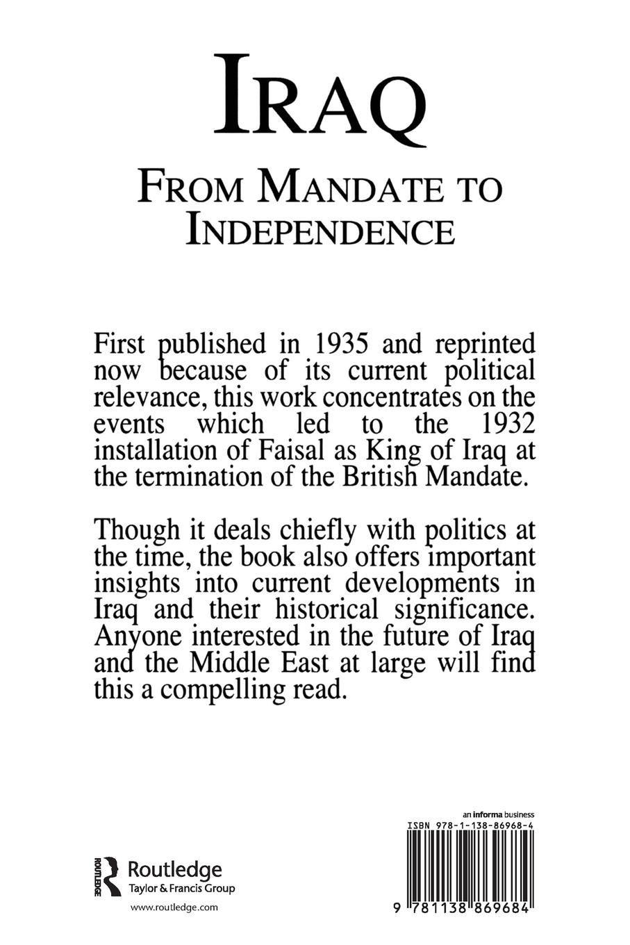 Rückseitencover Iraq From Manadate Independence