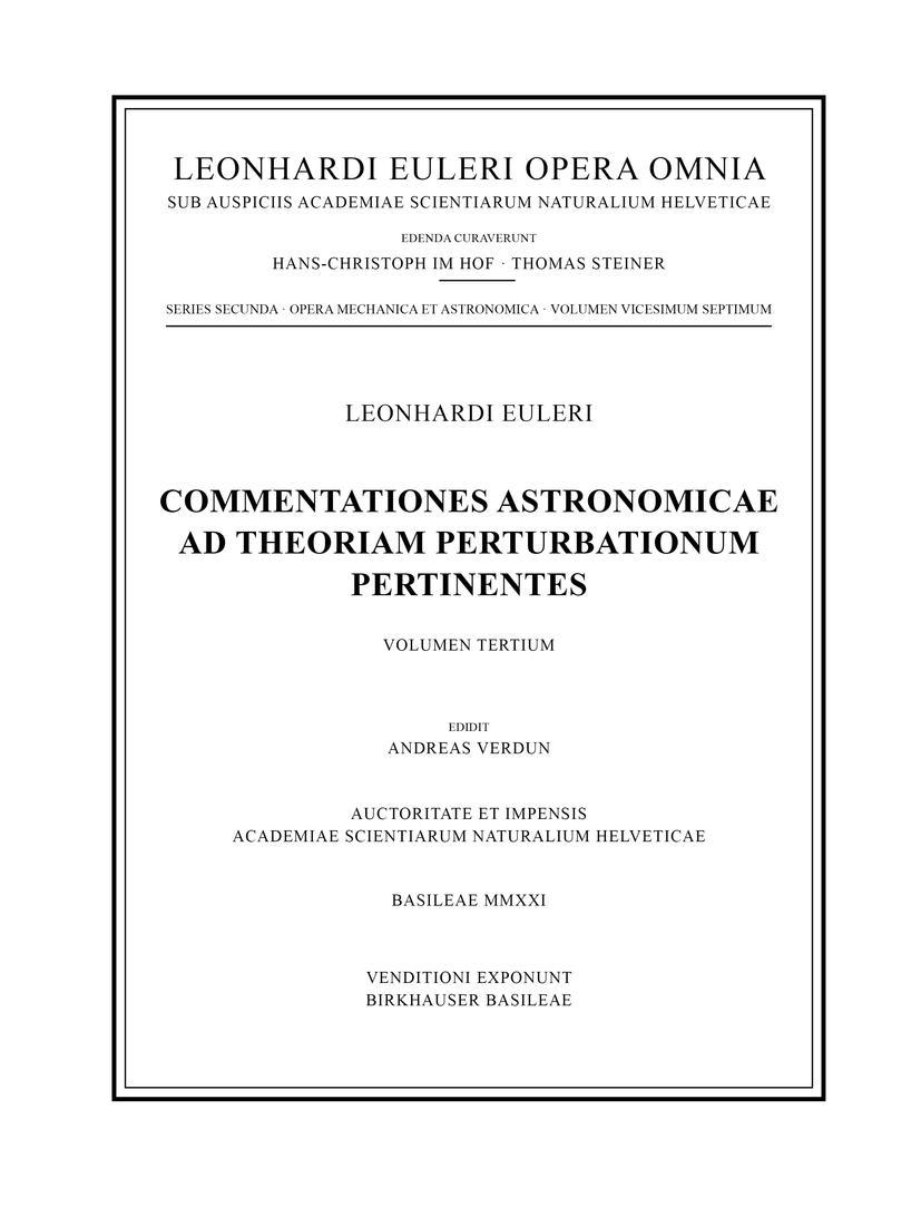 Vorderes Coverbild Commentationes astronomicae ad theoriam perturbationum pertinentes 3rd part