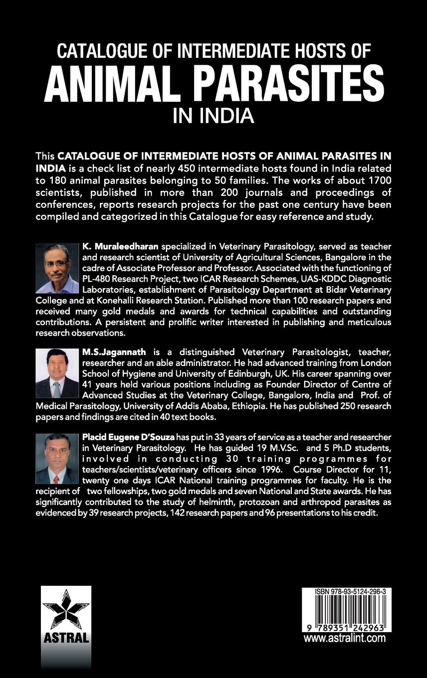 Rückseitencover Catalogue of Intemediate Hosts of Animal Parasites in India