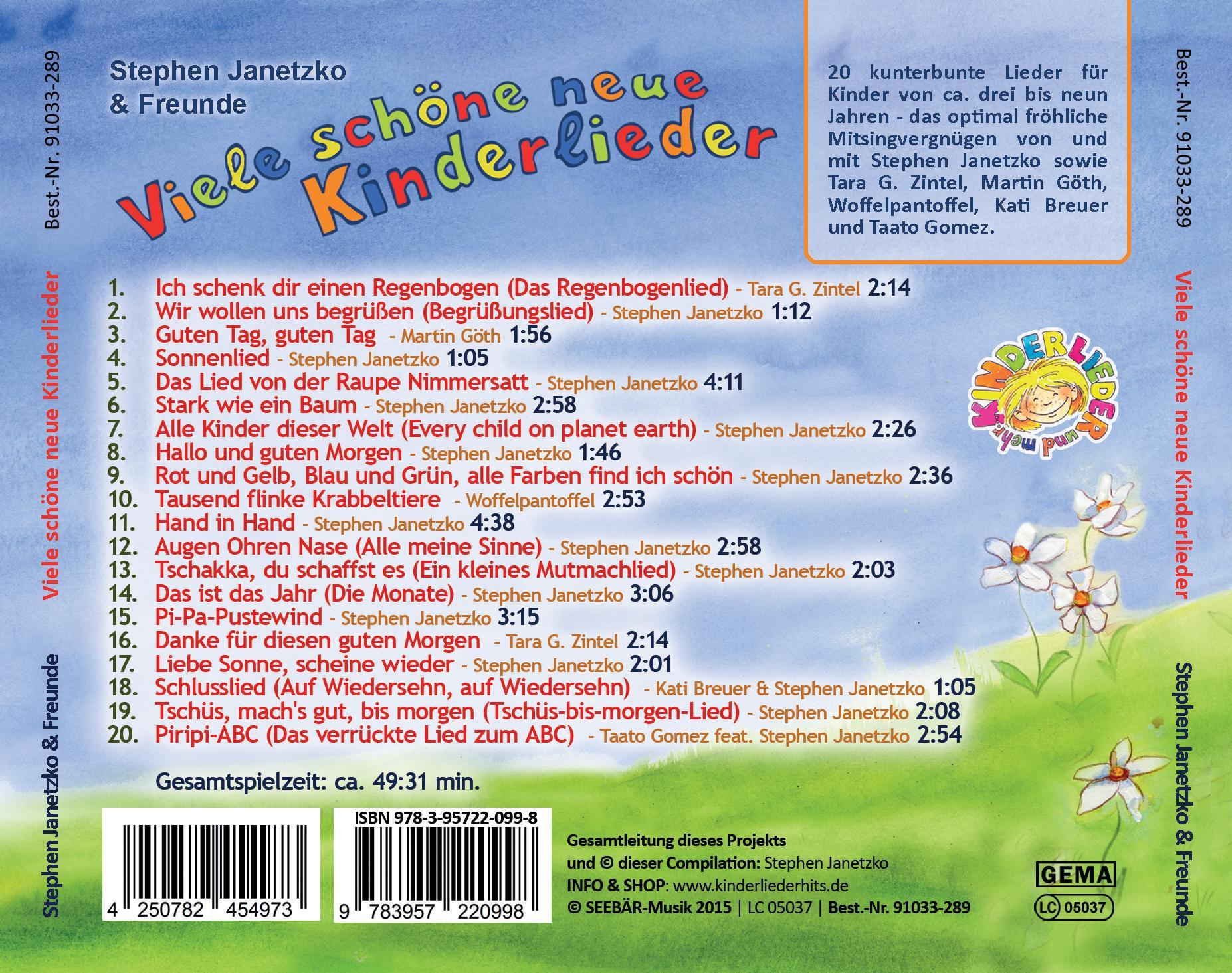 Rückseitencover Viele schöne neue Kinderlieder - Ich schenk dir einen Regenbogen, Augen Ohren Nase u.a.m.