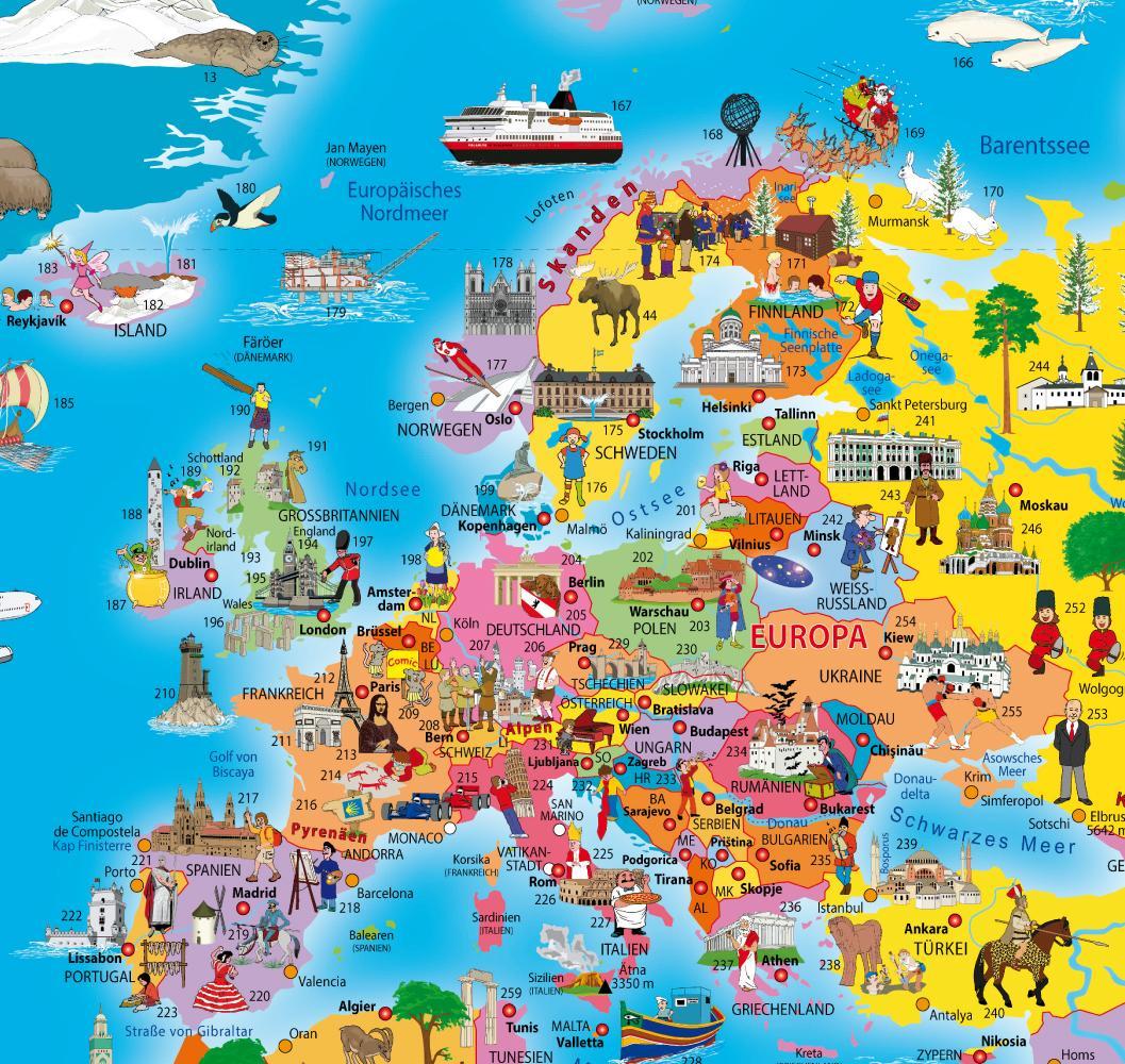 Beispielinhalt (Bild) Illustrierte politische Weltkarte
