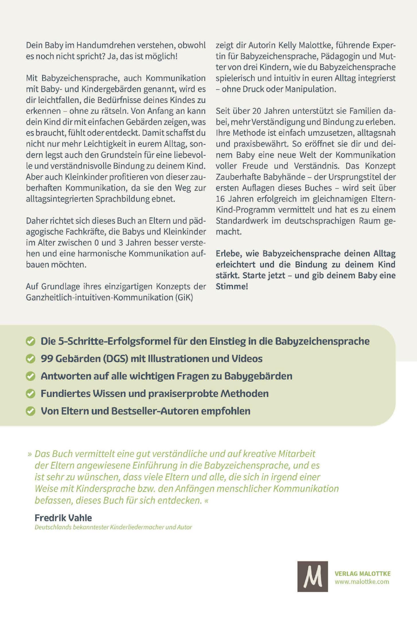 Rückseitencover Zauberhafte Babyhände - Wie ganzheitliche Kommunikation mit Babyzeichensprache gelingt