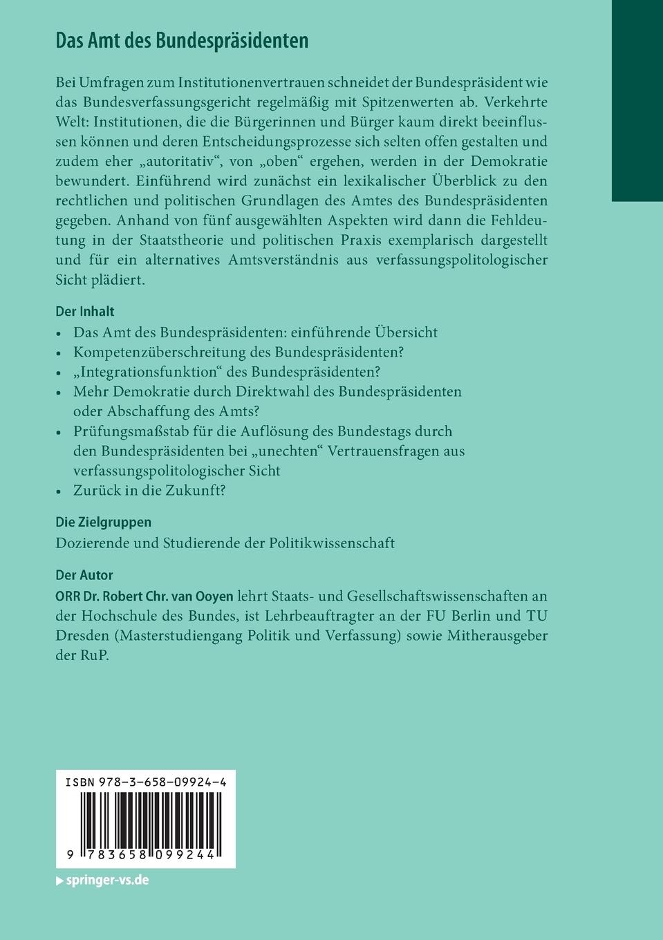 Rückseitencover Das Amt des Bundespräsidenten