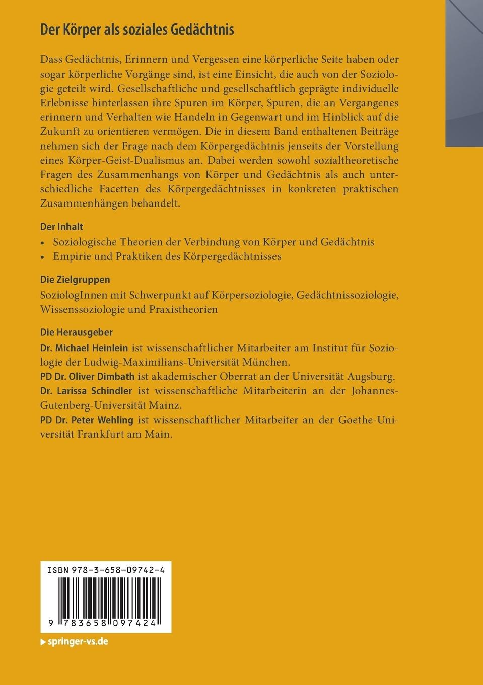 Rückseitencover Der Körper als soziales Gedächtnis