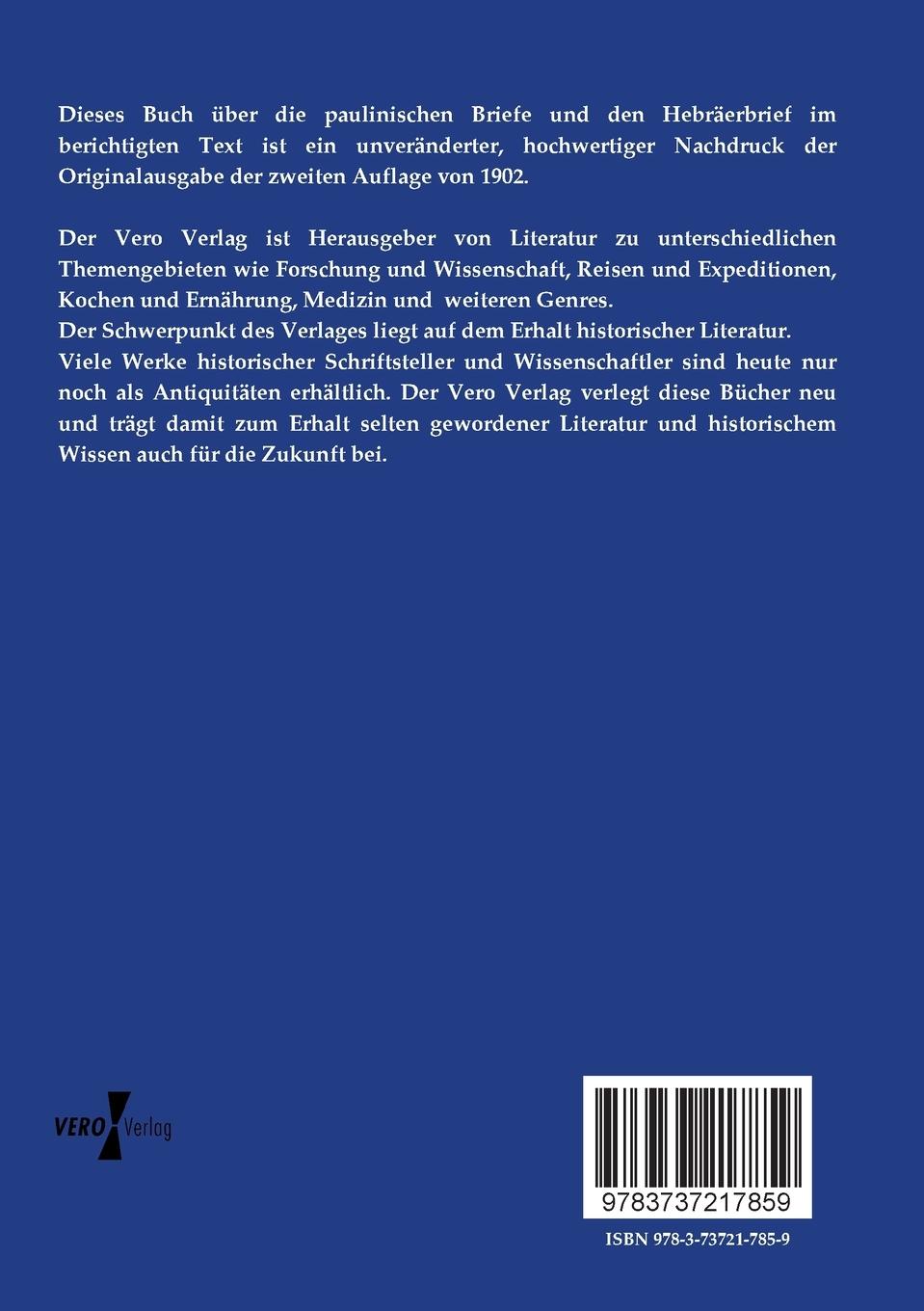 Rückseitencover Die paulinischen Briefe und der Hebräerbrief