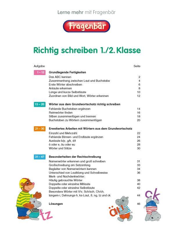 Beispielinhalt (Bild) Fragenbär - Richtig schreiben 1./2. Klasse