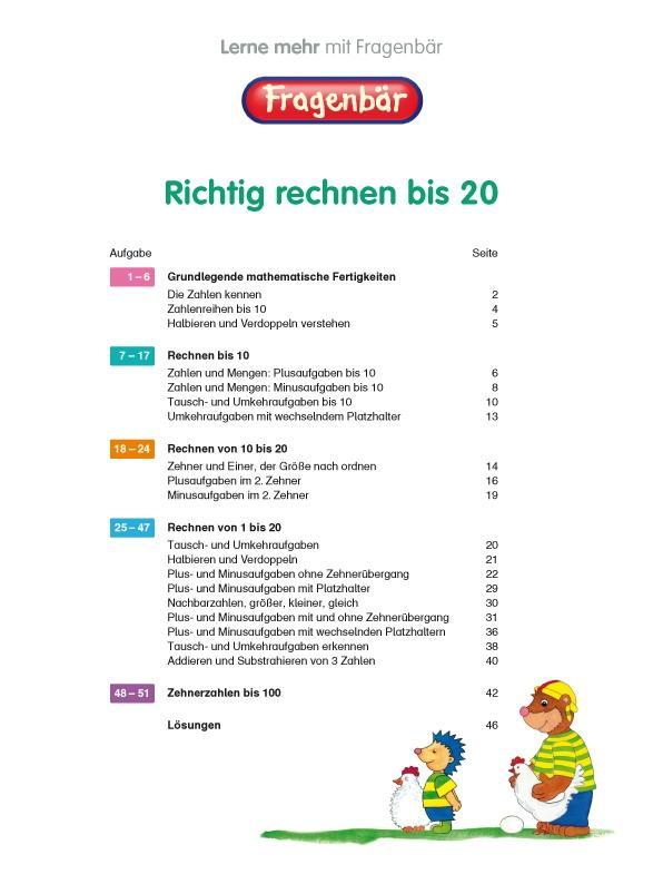 Beispielinhalt (Bild) Fragenbär - Richtig rechnen 1. Klasse