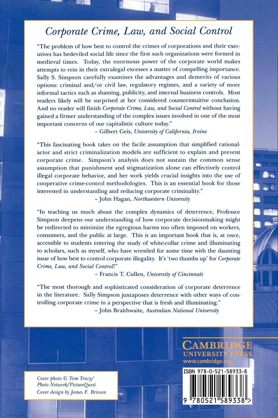 Rückseitencover Corporate Crime, Law, and Social Control