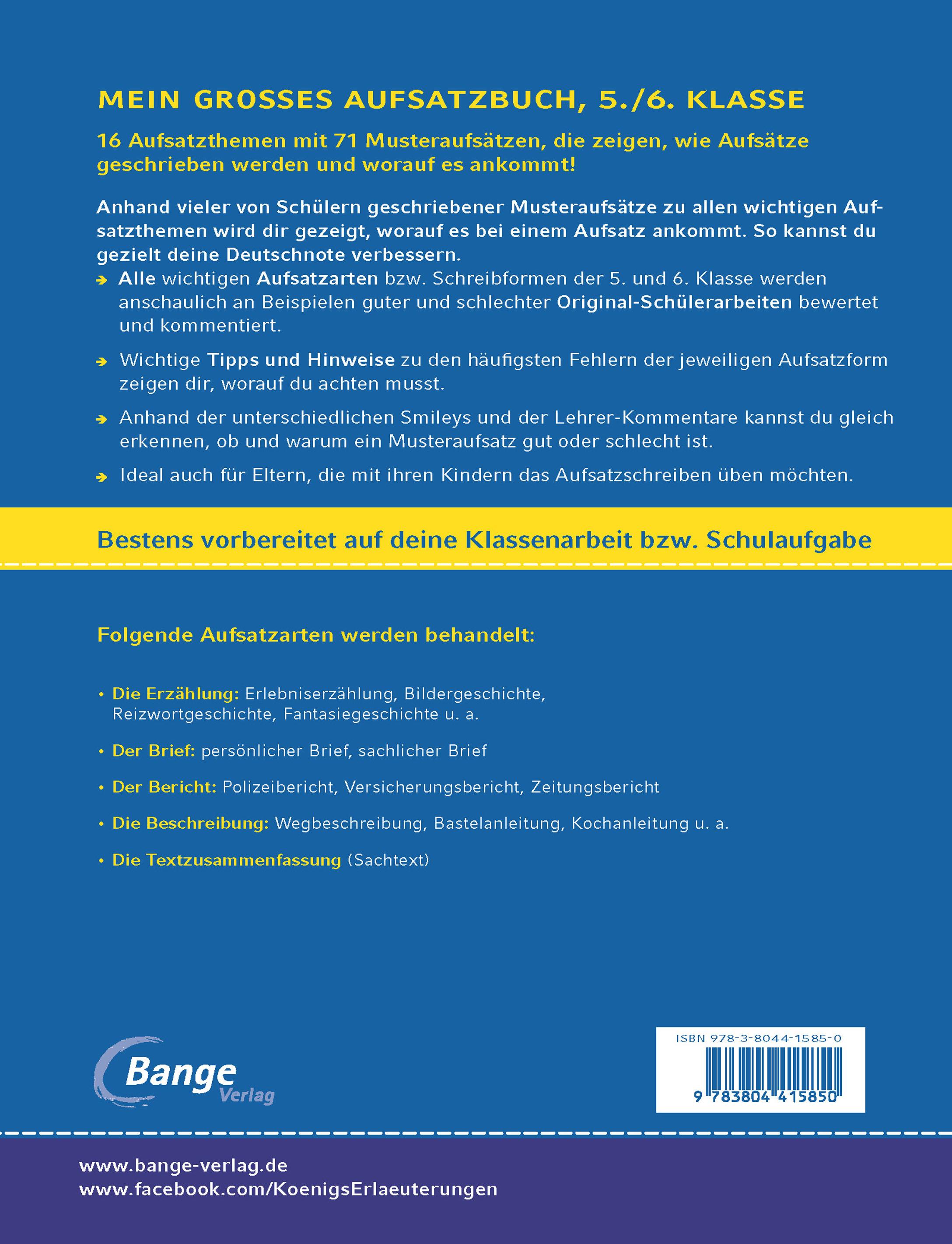 Rückseitencover Mein großes Aufsatzbuch - Deutsch 5./6. Klasse.