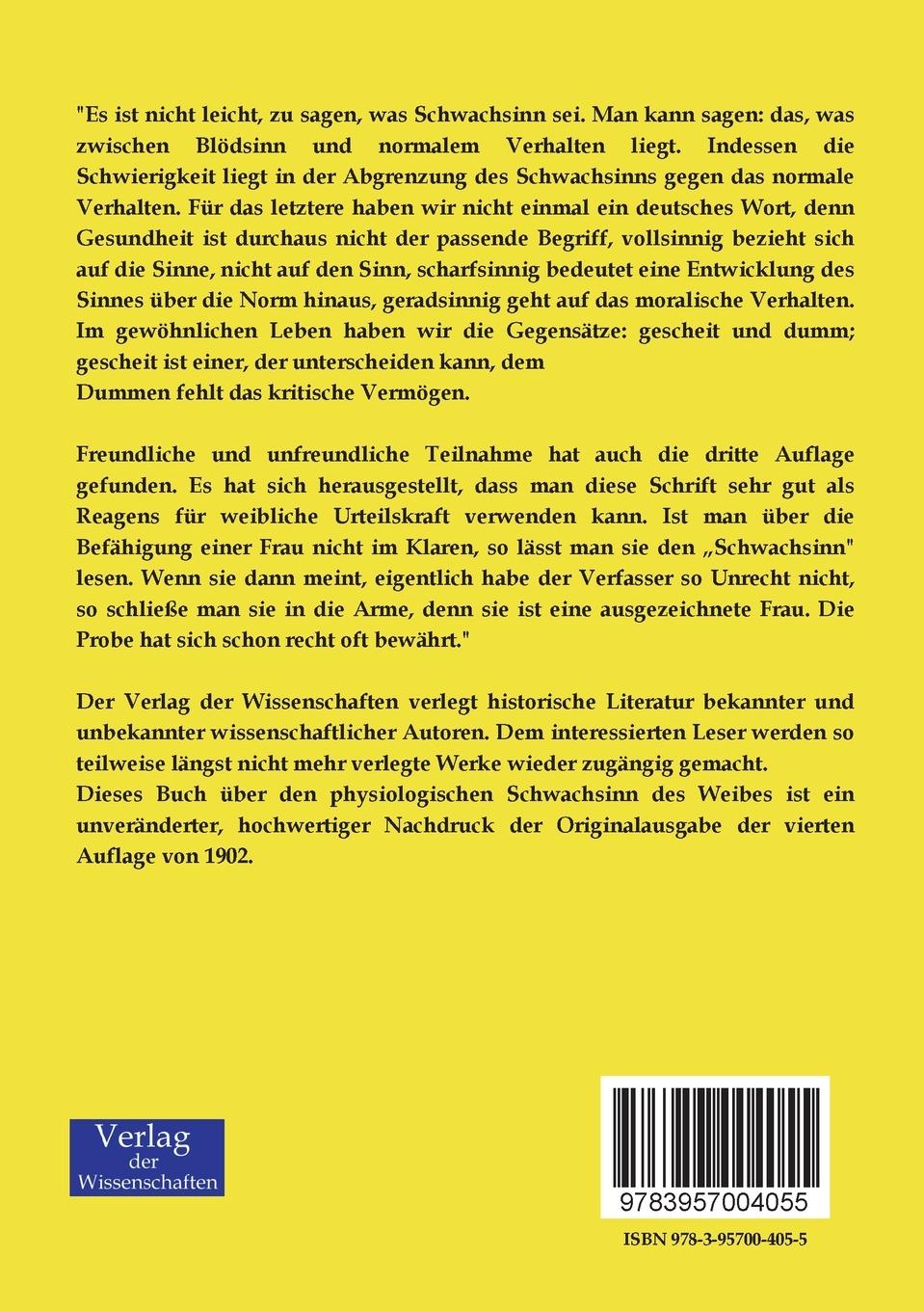 Rückseitencover Über den physiologischen Schwachsinn des Weibes