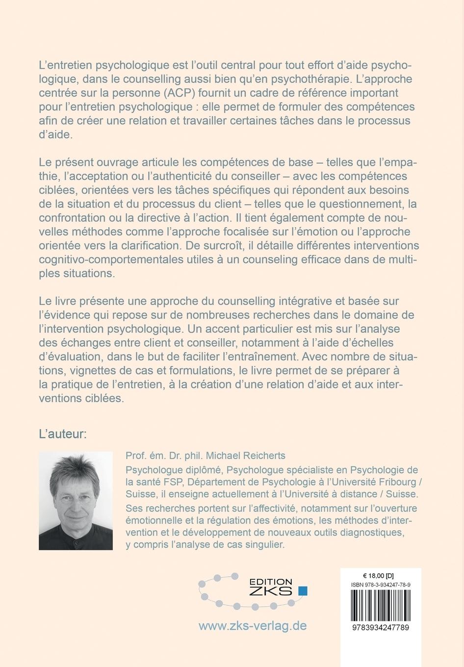 Rückseitencover L'entretien psychologique et le counselling