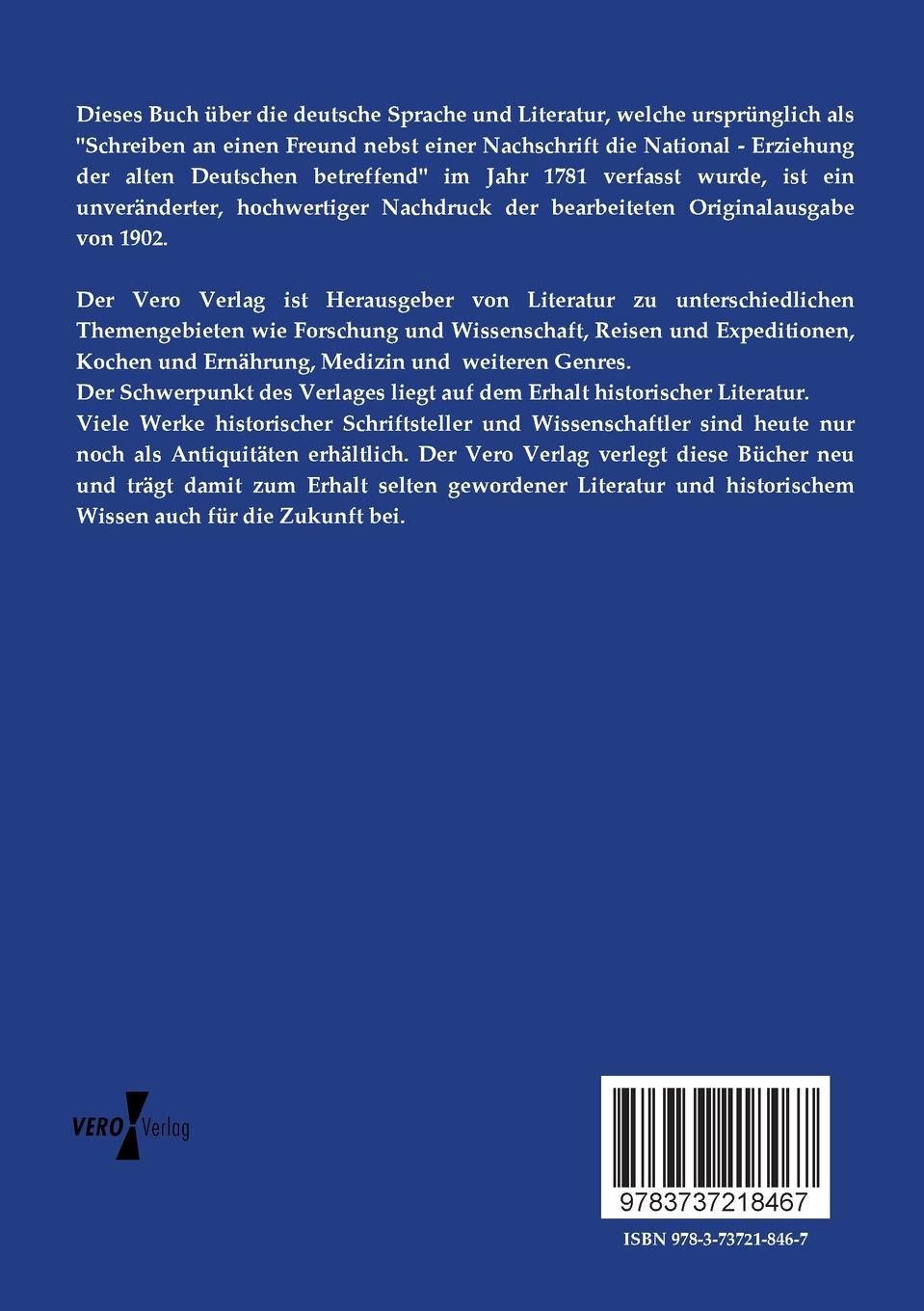 Rückseitencover Über die deutsche Sprache und Literatur