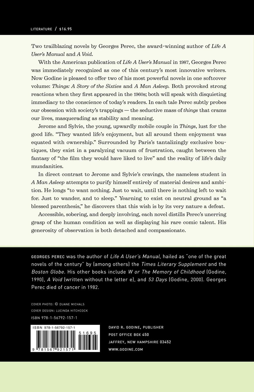 Rückseitencover Things: A Story of the Sixties and a Man Asleep