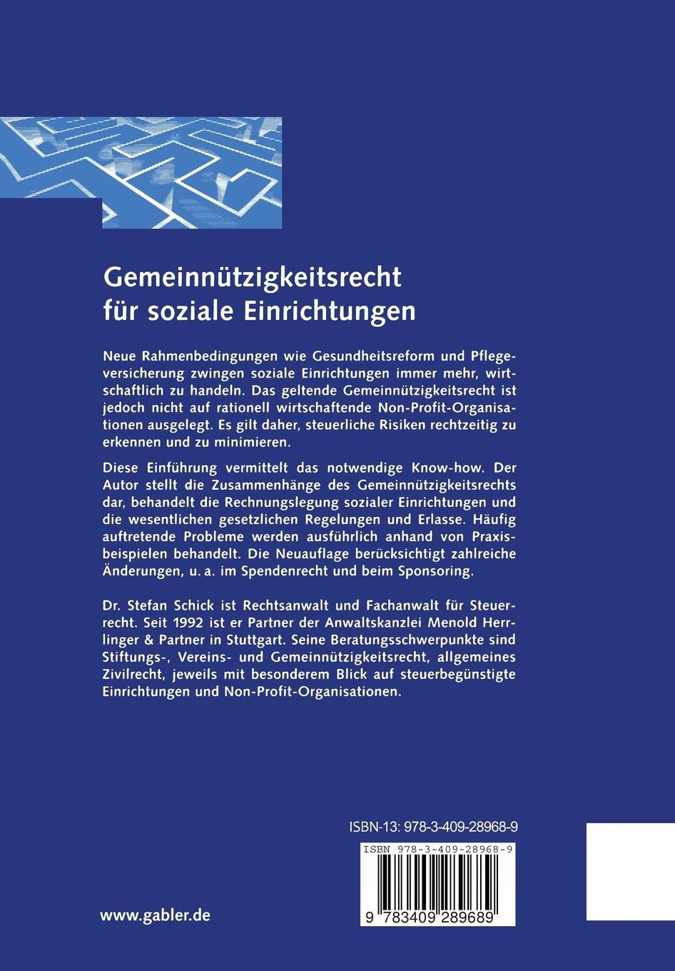 Rückseitencover Gemeinnützigkeitsrecht für soziale Einrichtungen