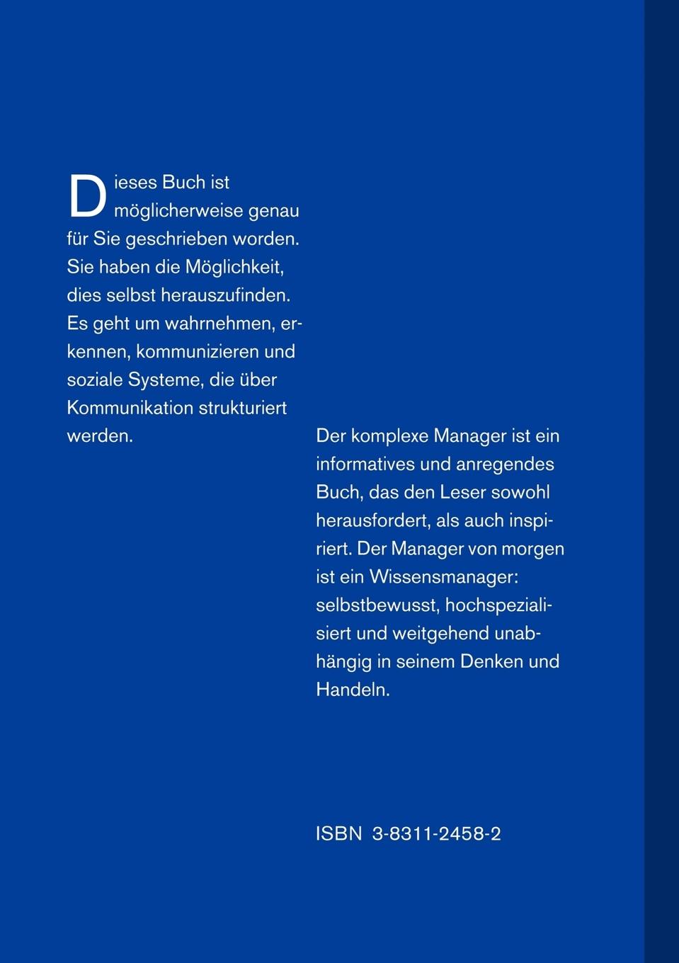 Rückseitencover Der komplexe Manager