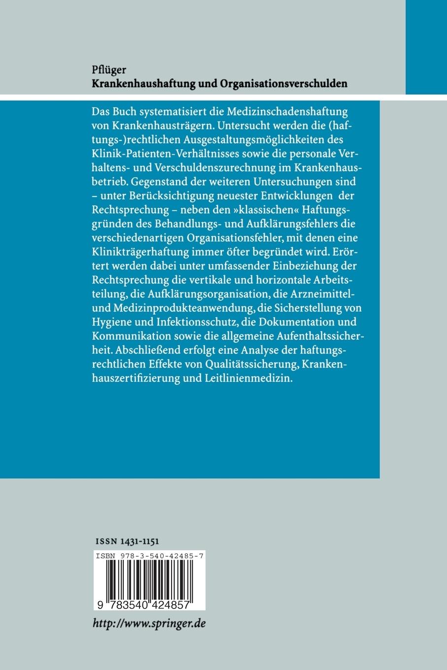 Rückseitencover Krankenhaushaftung und Organisationsverschulden