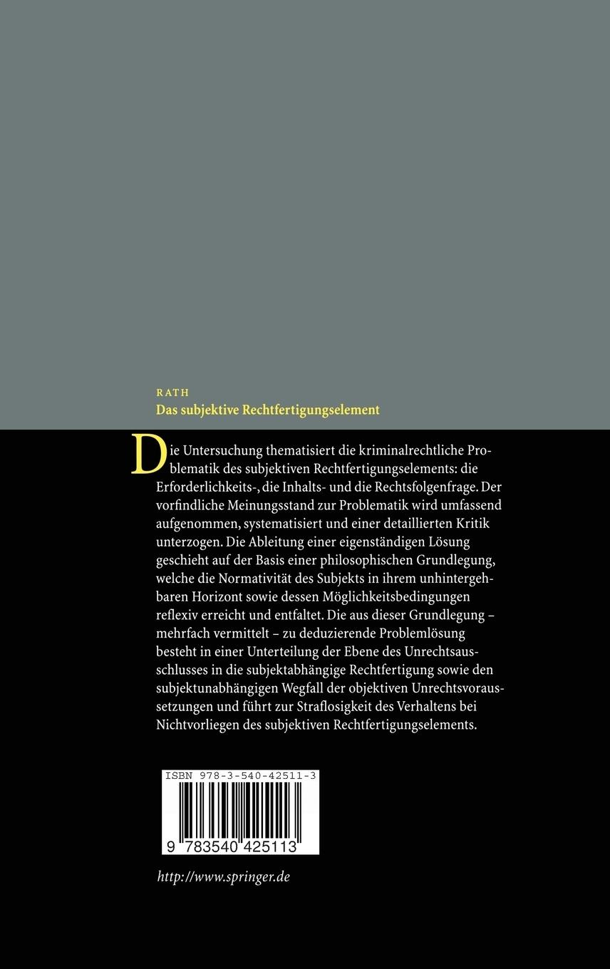 Rückseitencover Das subjektive Rechtfertigungselement