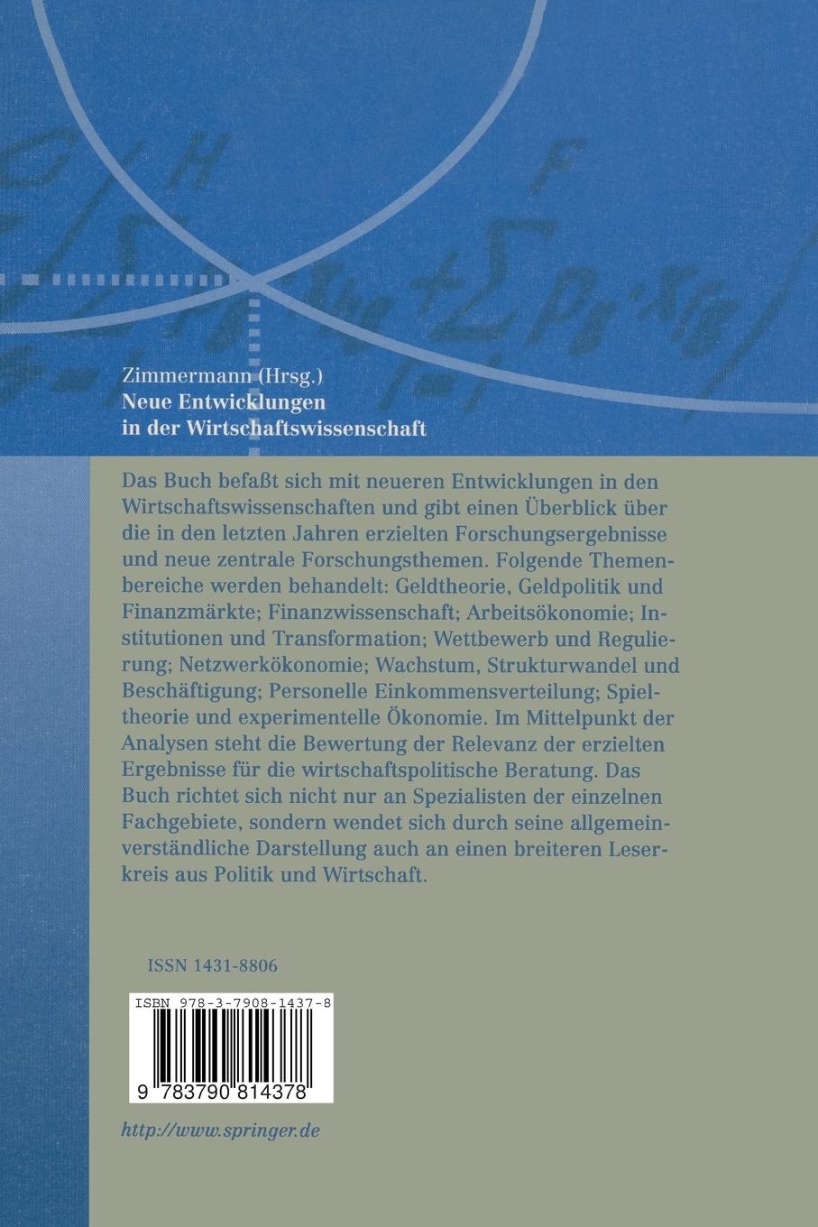 Rückseitencover Neue Entwicklungen in der Wirtschaftswissenschaft