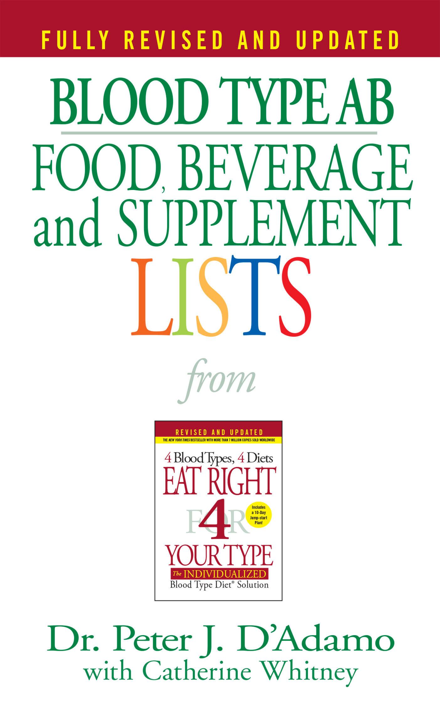 Vorderes Coverbild Blood Type AB Food, Beverage and Supplement Lists