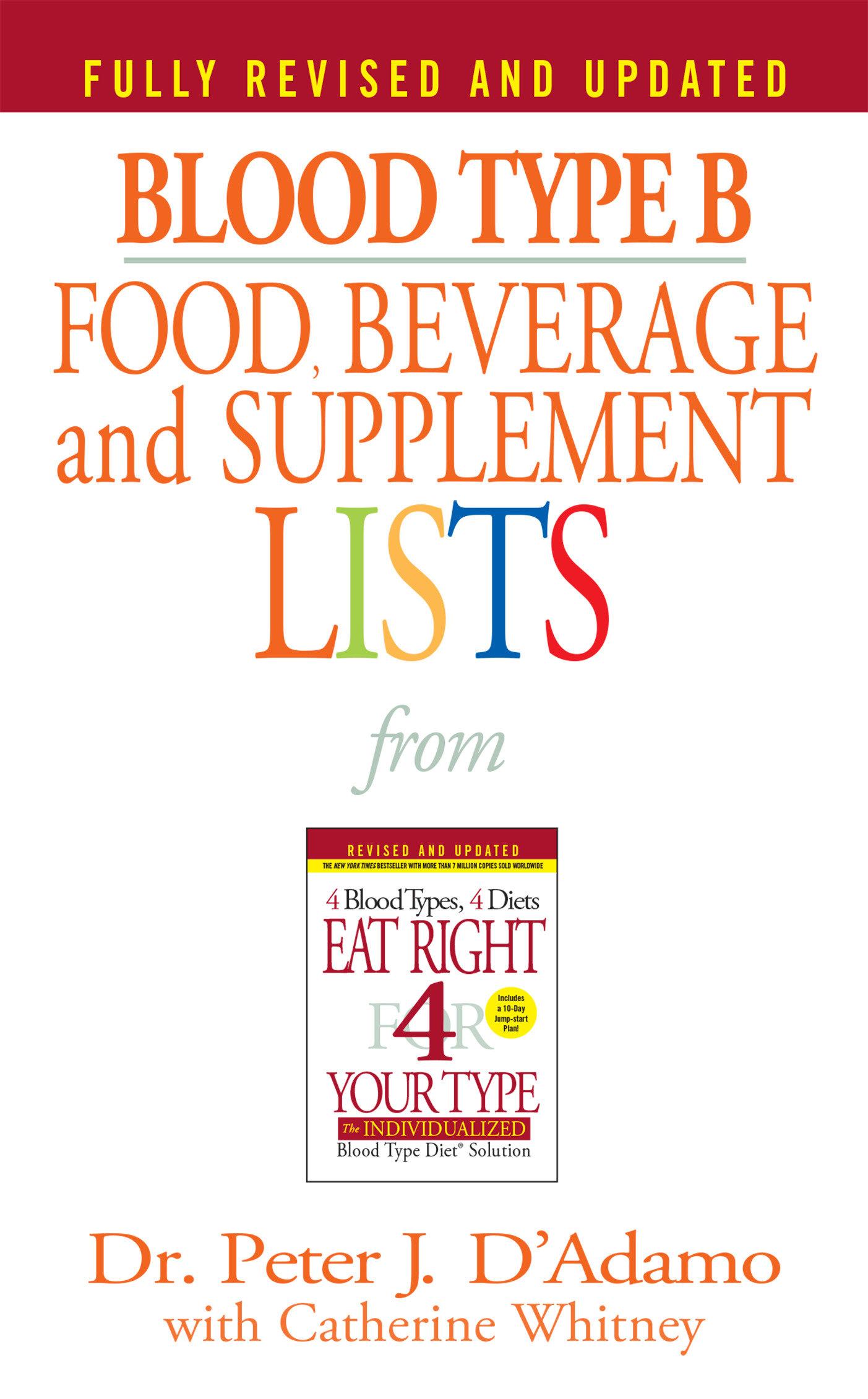 Vorderes Coverbild Blood Type B Food, Beverage and Supplement Lists