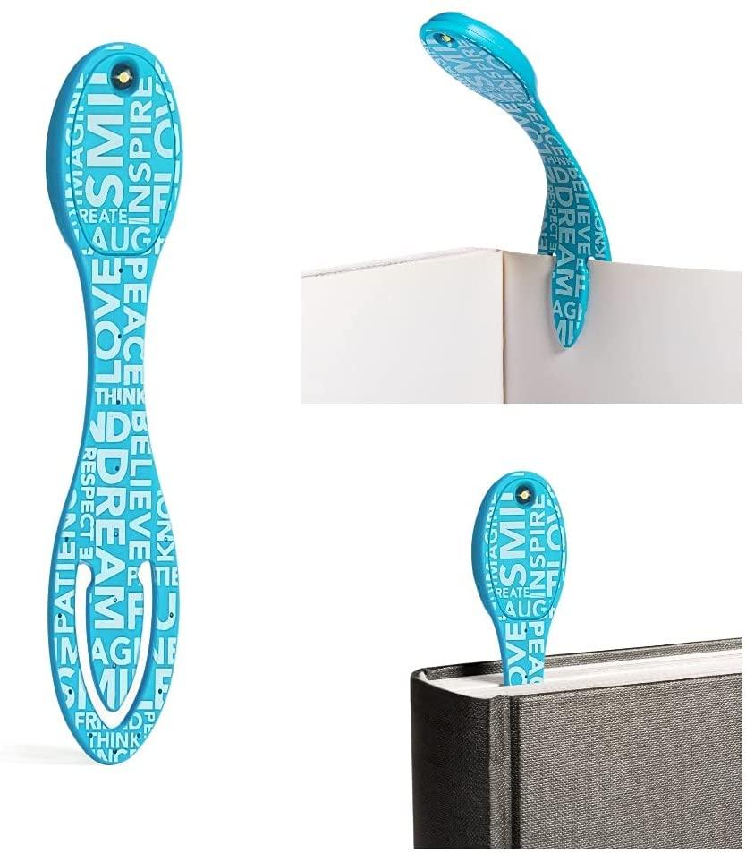 Vorderes Coverbild Flexilight Leselicht (Blue Words) | hellblau | 2 in 1 Leselampe & Lesezeichen | LED Leselicht | Geschenk für Leser, Buchliebhaber | Deutsche Ausgabe