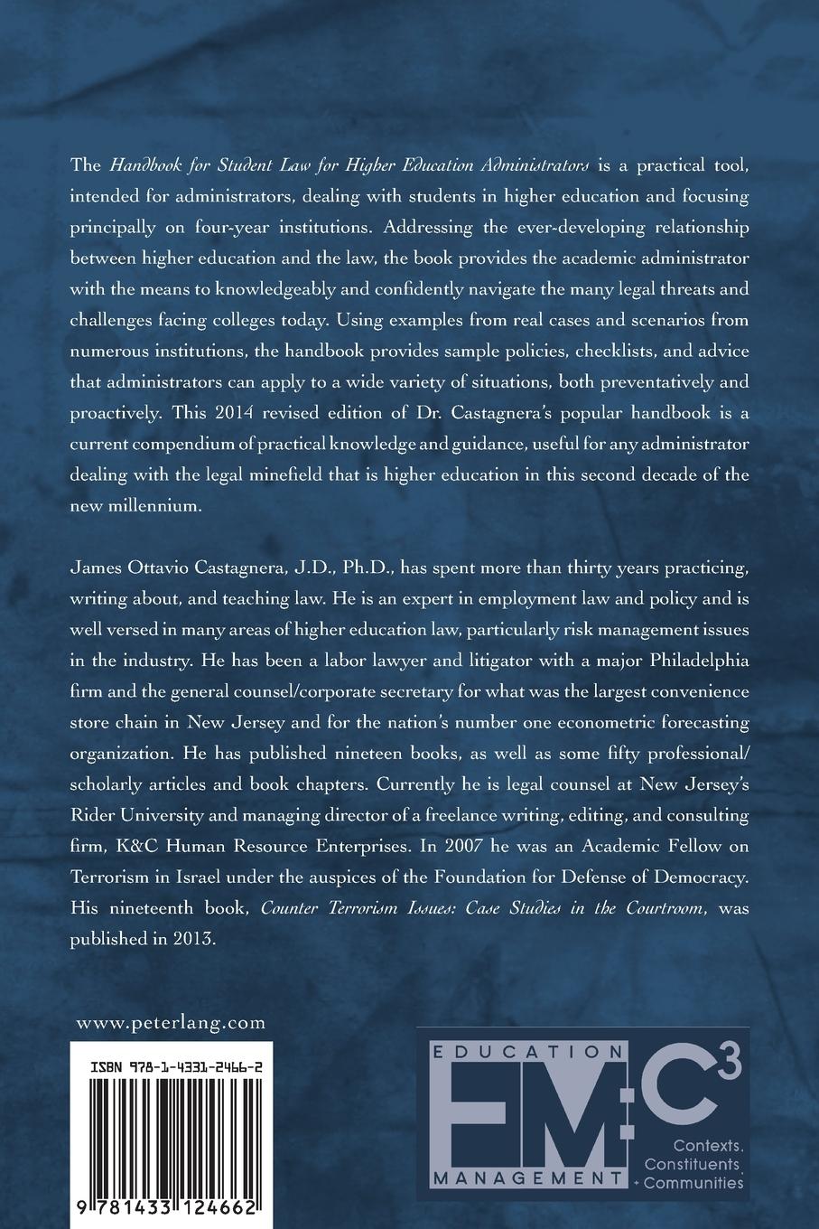 Rückseitencover Handbook for Student Law for Higher Education Administrators - Revised edition