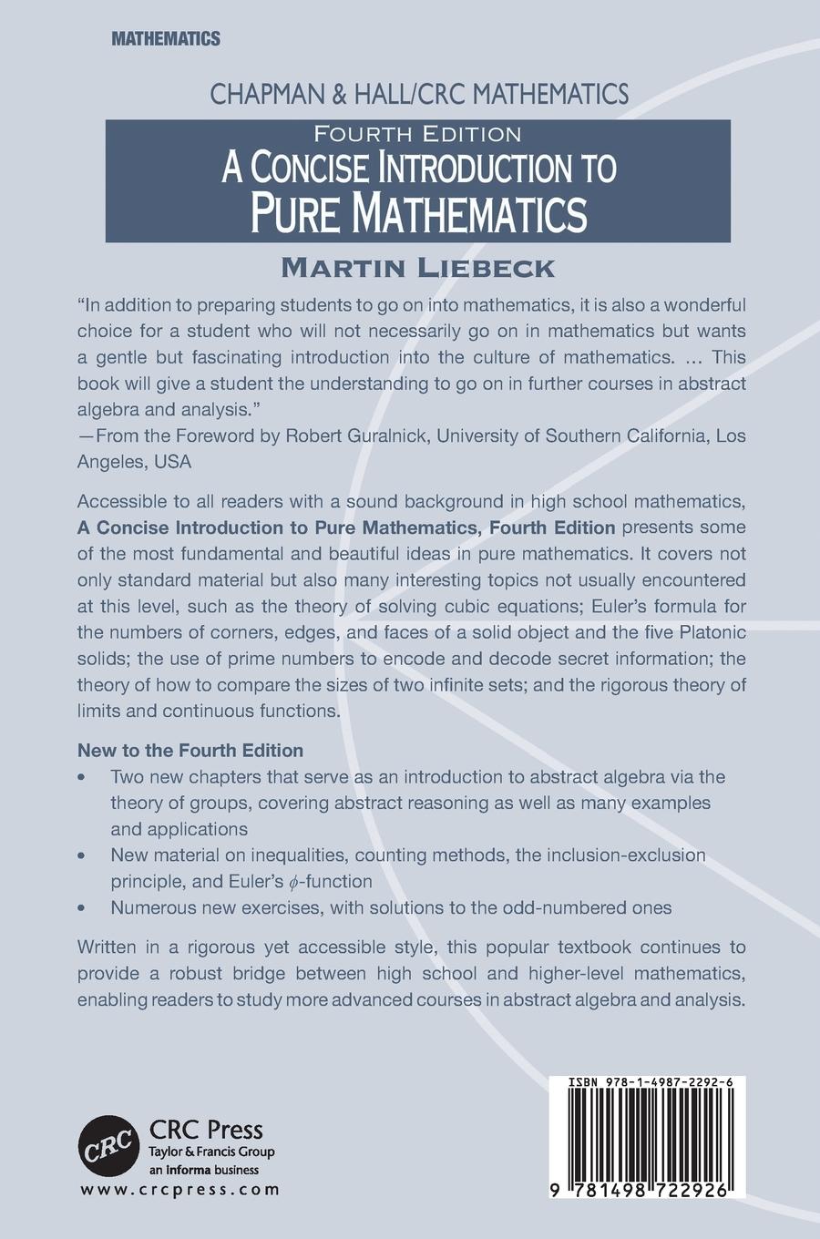 Rückseitencover A Concise Introduction to Pure Mathematics