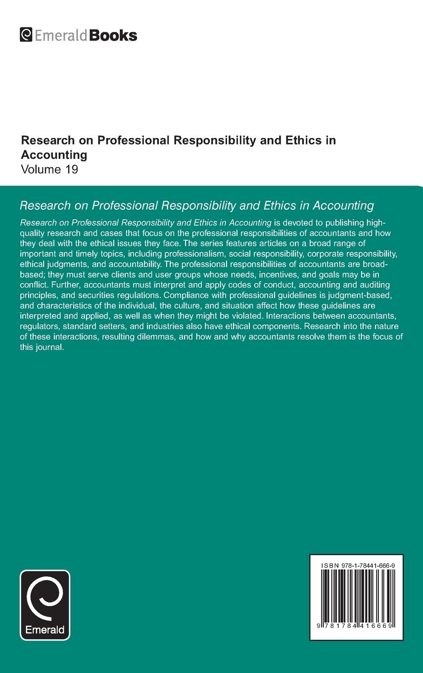 Rückseitencover Research on Professional Responsibility and Ethics in Accounting