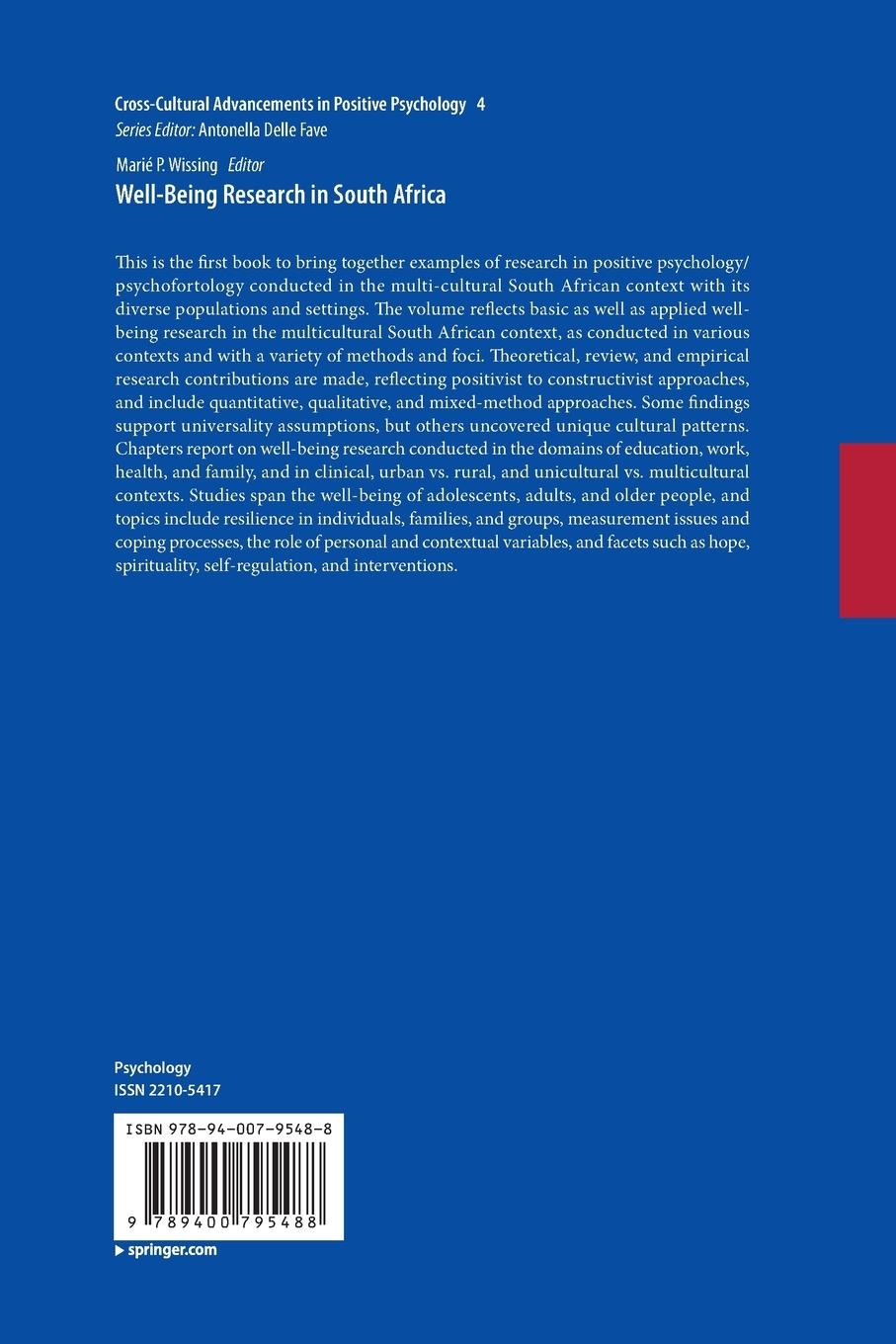 Rückseitencover Well-Being Research in South Africa