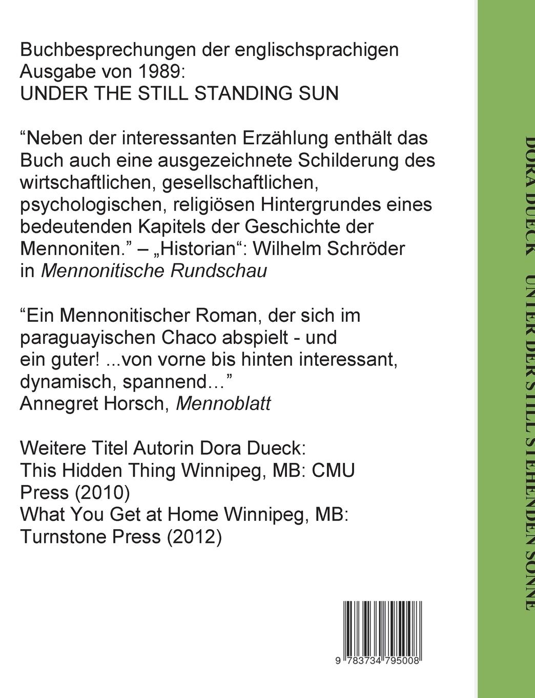 Rückseitencover Unter der still stehenden Sonne