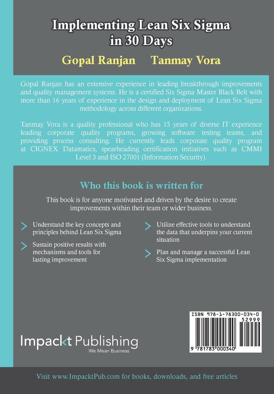 Rückseitencover Implementing Lean Six Sigma in 30 Days